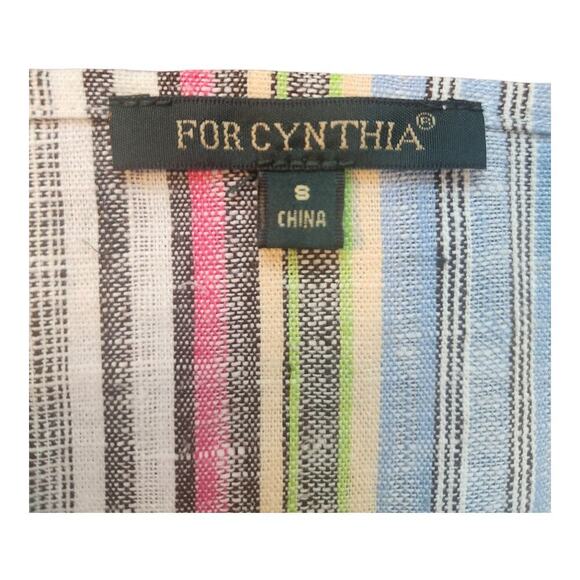 For Cynthia dress sz small linen blend multi color striped pockets lagenlook - Picture 3 of 10